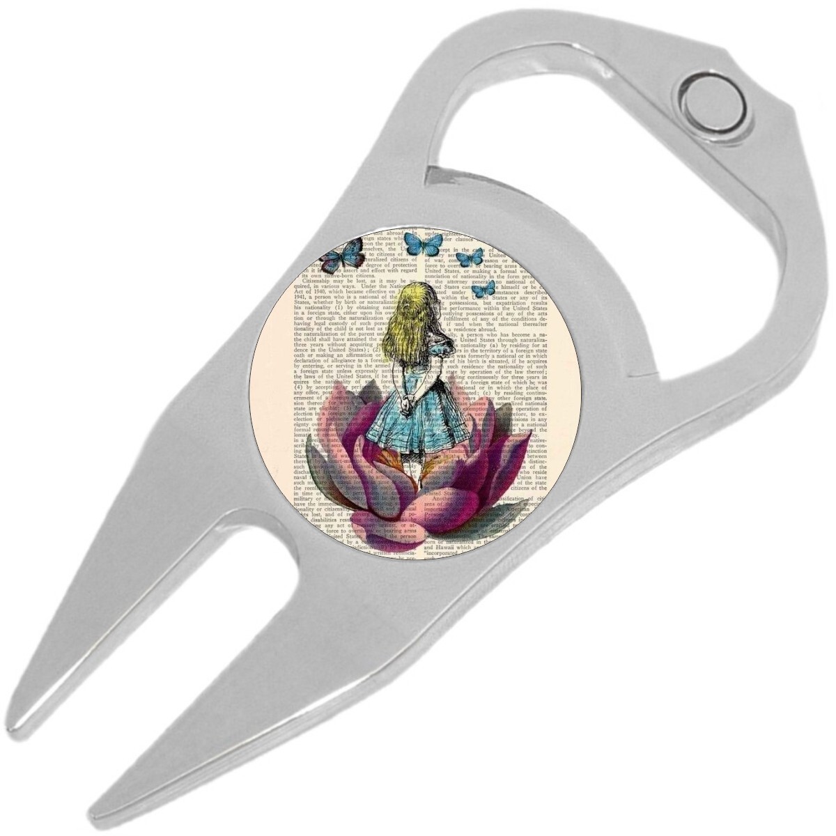 Alice in Wonderland Book Golf Ball Marker Divot Repair Tool Bottle Opener
