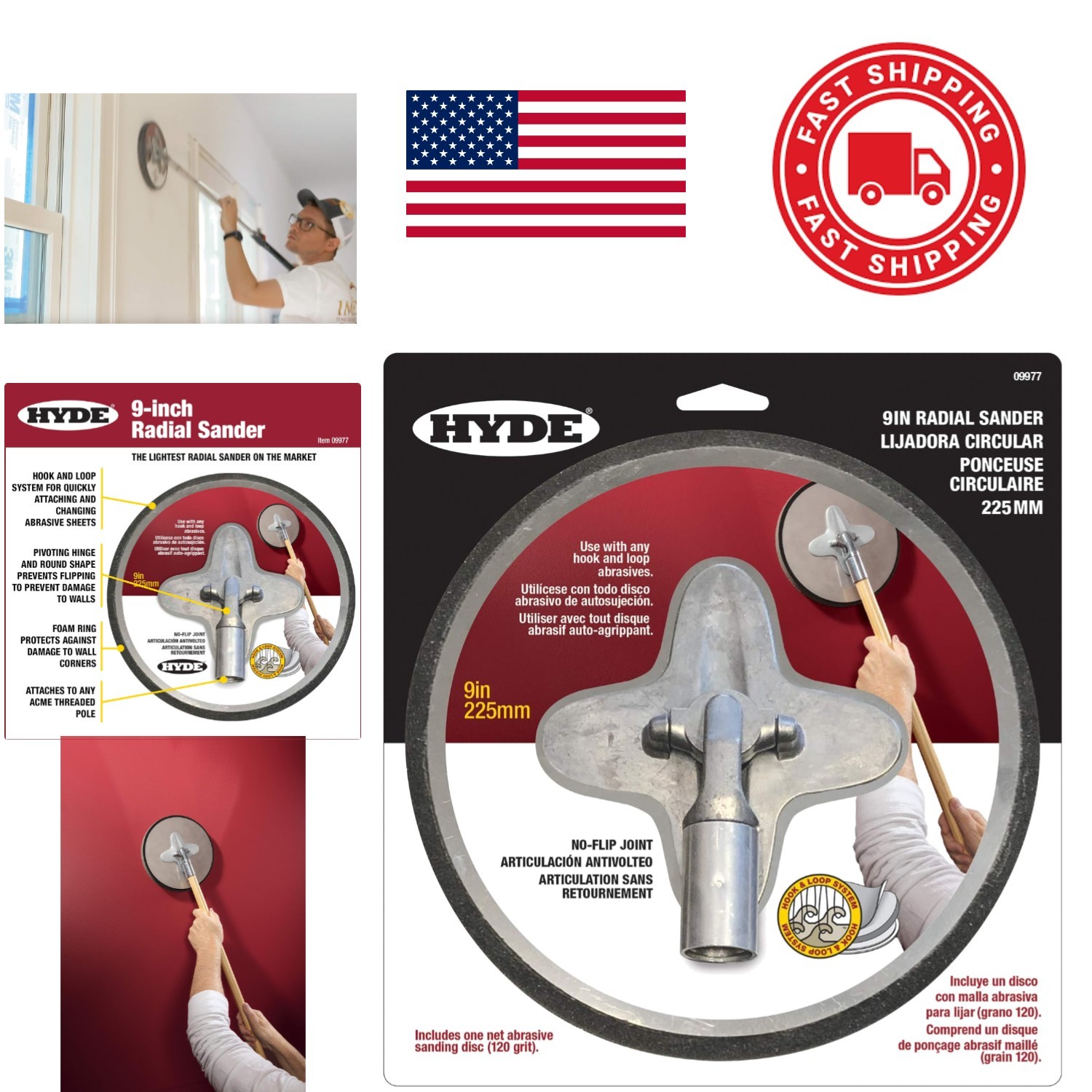 Radial Sander 9 Inch Fine Grit Lightweight Design with Pivoting Hinge Feature