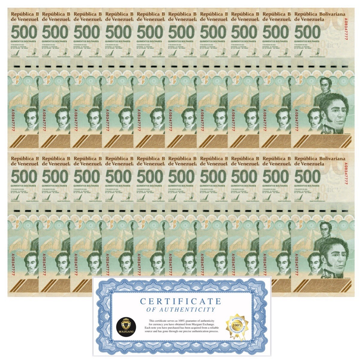 VENEZUELA 500 DIGITALES 2023 Qty 20 UNC 500 million bolivar soberano  New USA