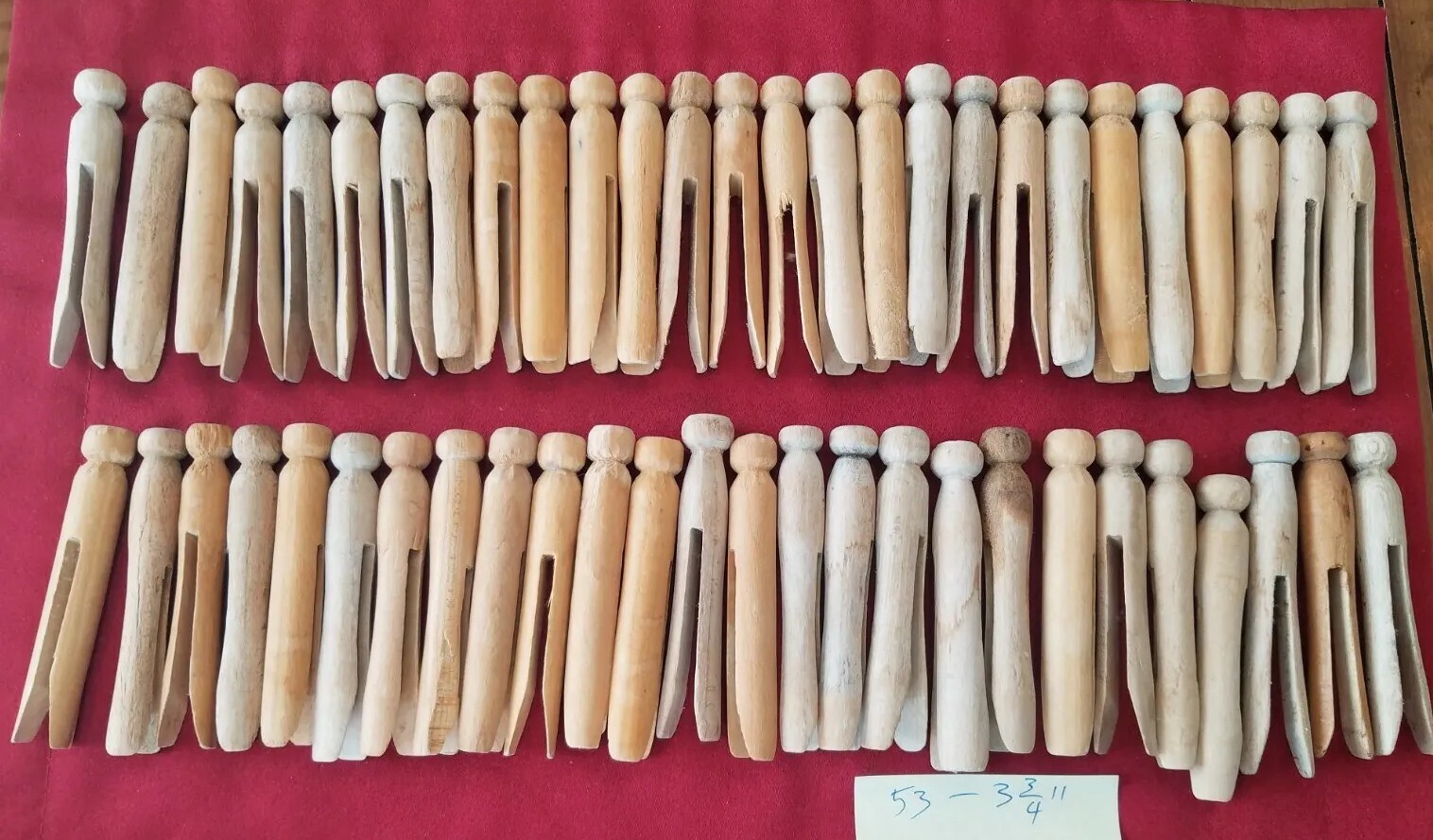 LOT OF 53 VINTAGE CLOTHESPINS - WOOD - 3¾" LONG - STURDY - Z