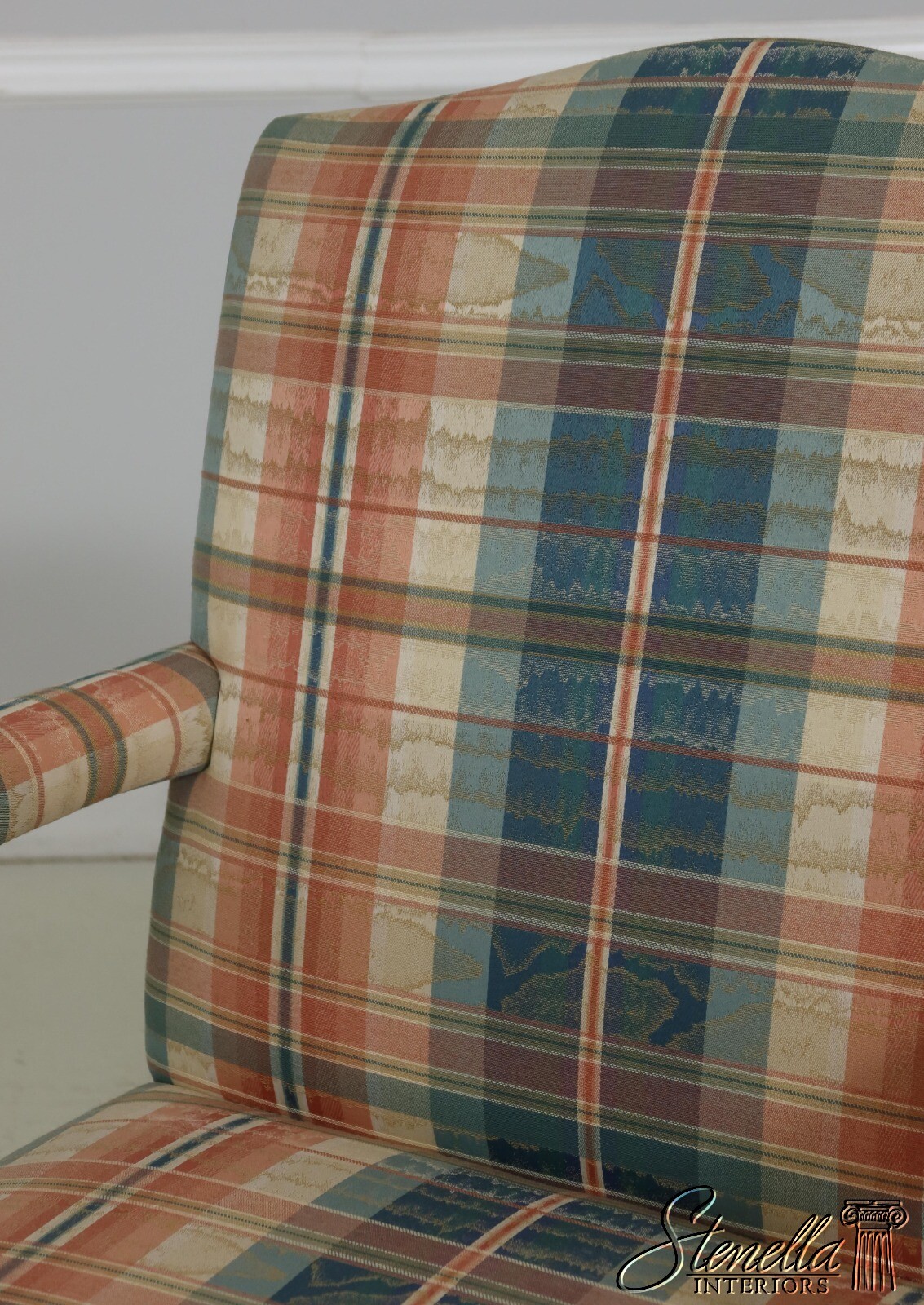 F61252EC: Chippendale Mahogany Upholstered Open Arm Library Chair