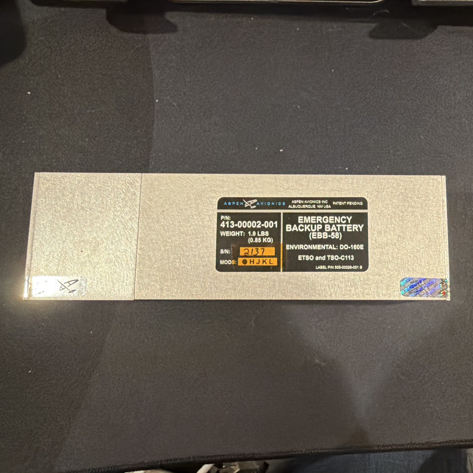 Aspen Emergency Backup Battery EBB-58. 413-00002-001; TSO-C113,  works.