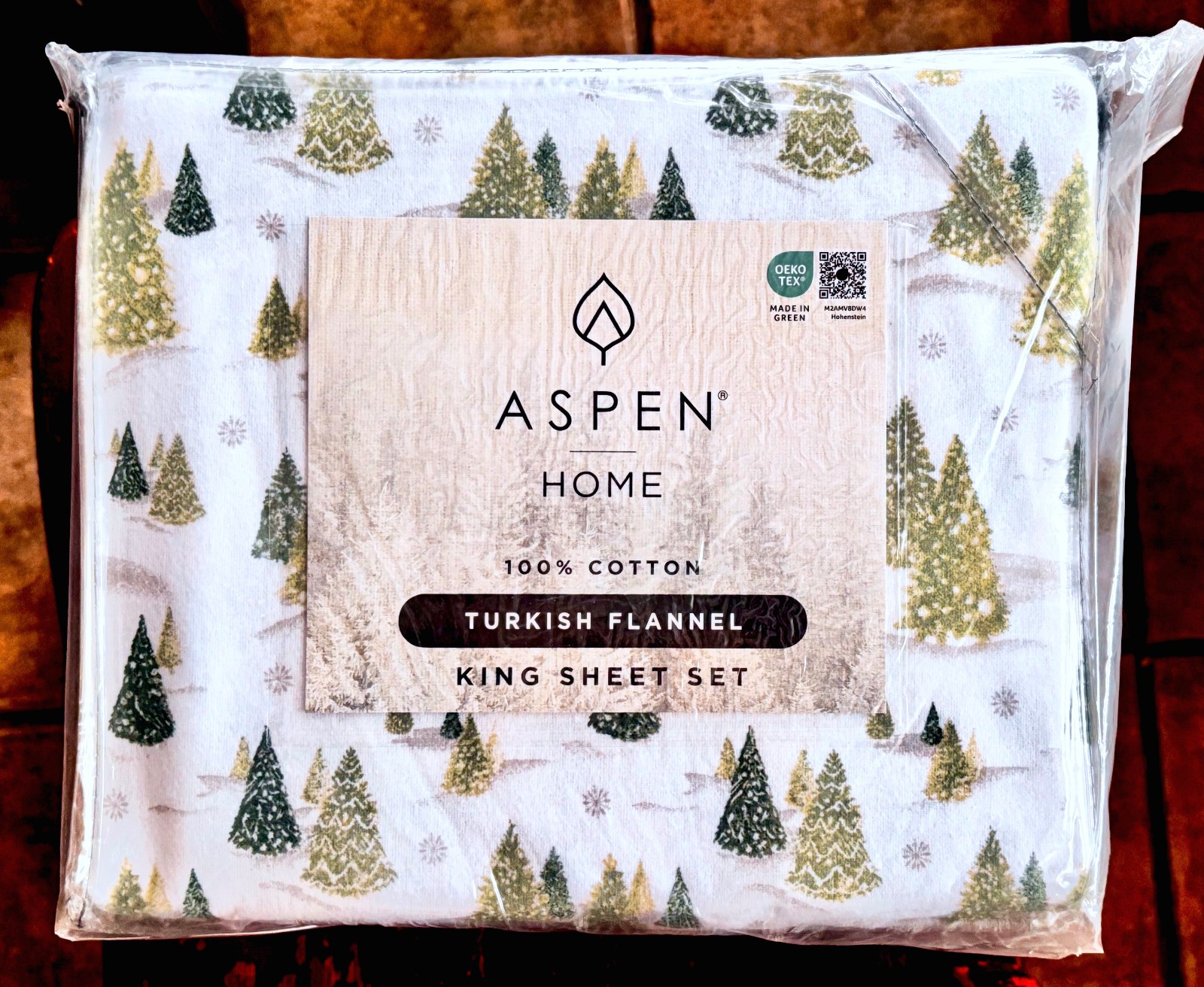 ASPEN Home Turkish Cotton Flannel King Size Sheet Set CHRISTMAS TREES SNOWFLAKES