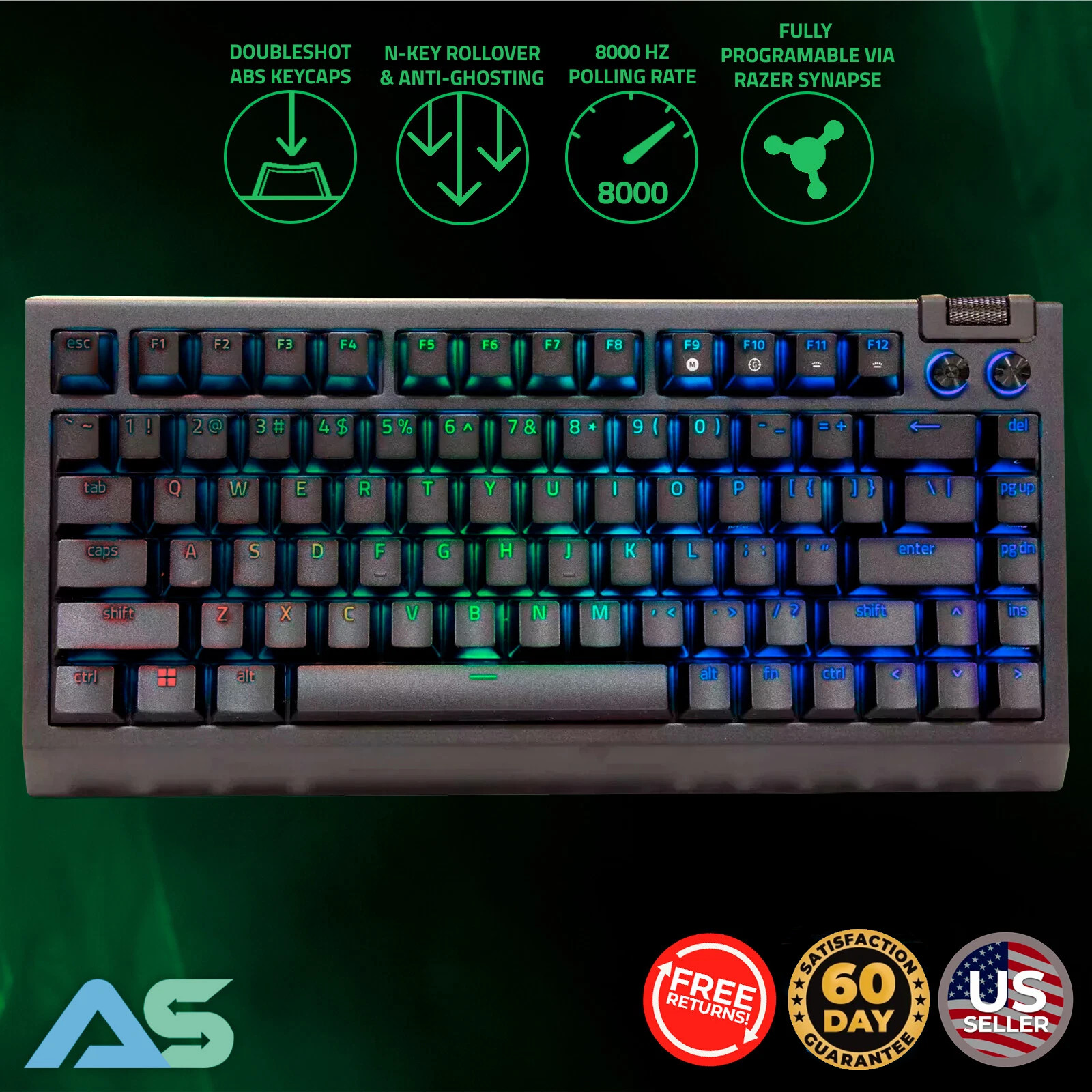 Razer BlackWidow V4 75% Mechanical RGB Gaming Keyboard Orange tactile Switches🐍