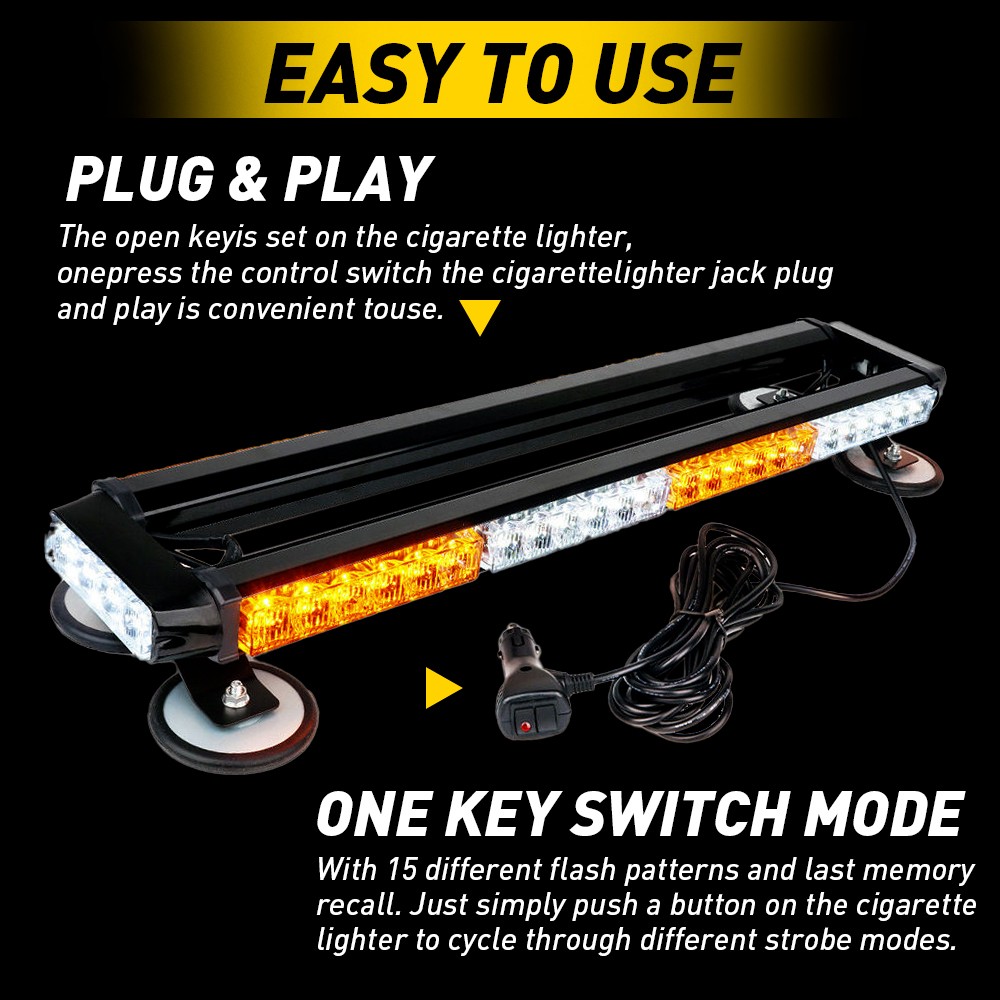 Flashing LED Lights Emergency Bar Rooftop Double Side Strobe Warning White Amber
