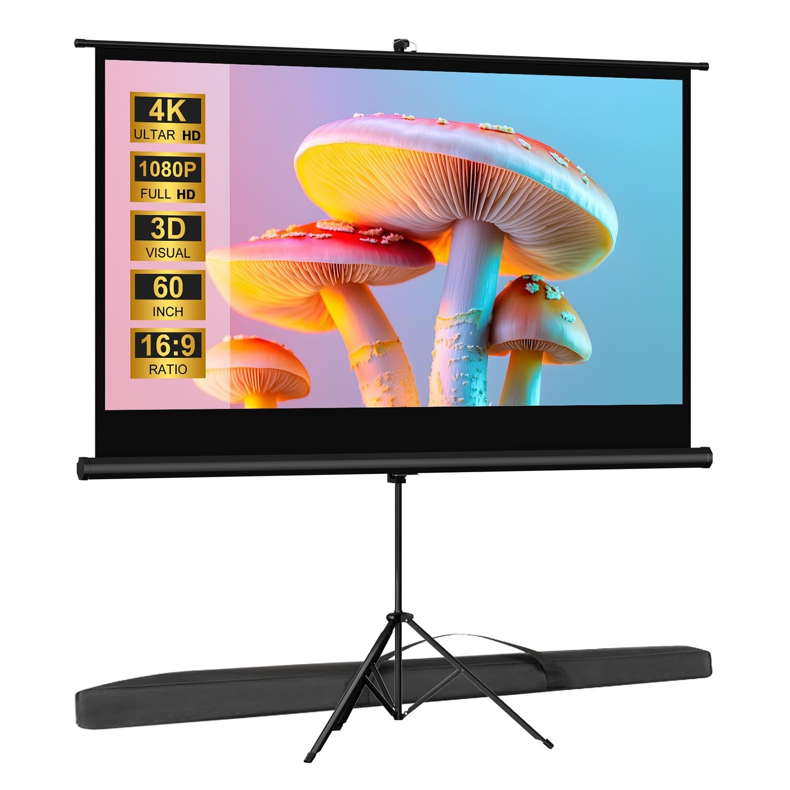 Outdoor Projector Screen with Stand Tripod, Indoor Pull Up Portable Projector...