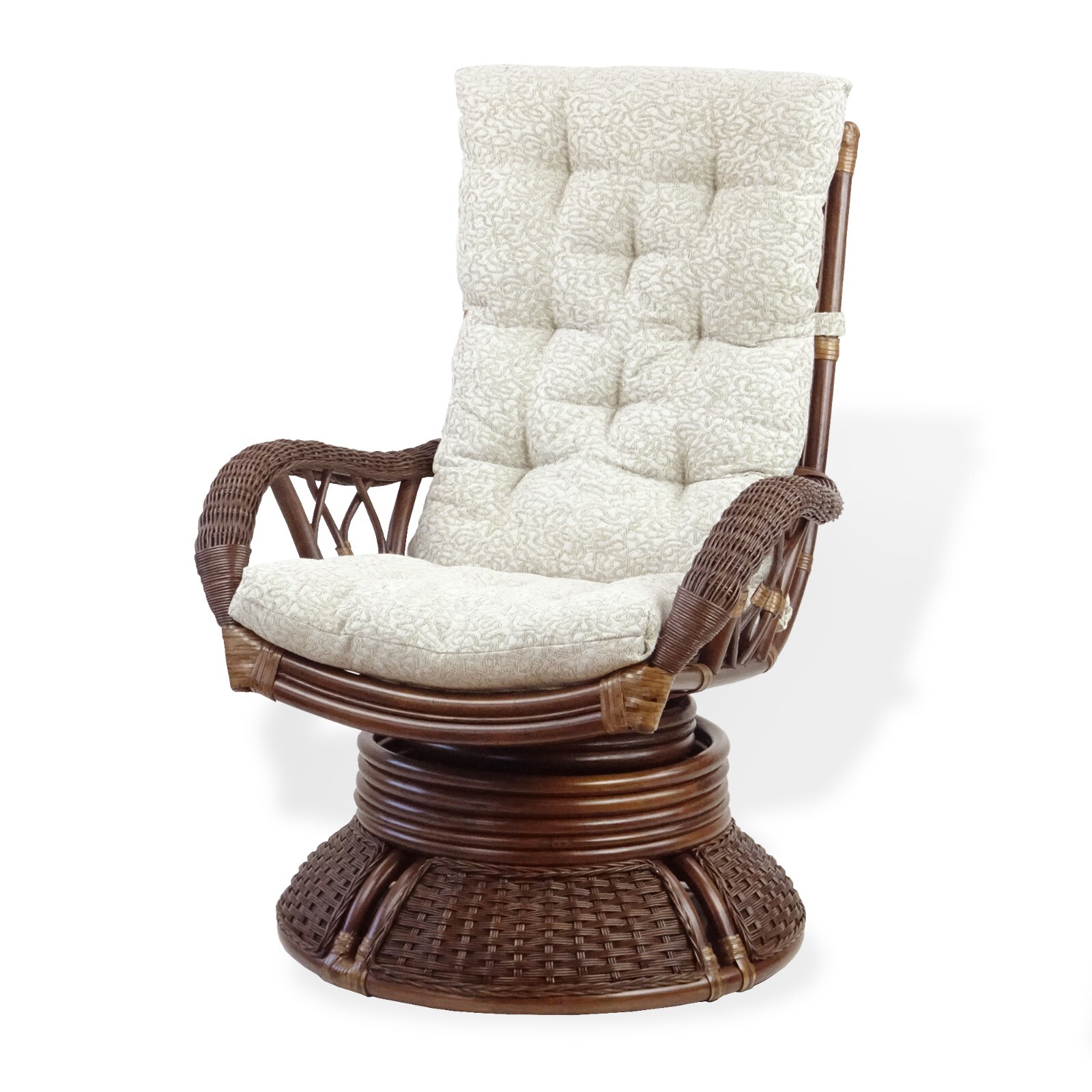 Set of 2 Alexa Swivel Rocking Armchairs Dark Walnut Color, Square Coffee Table