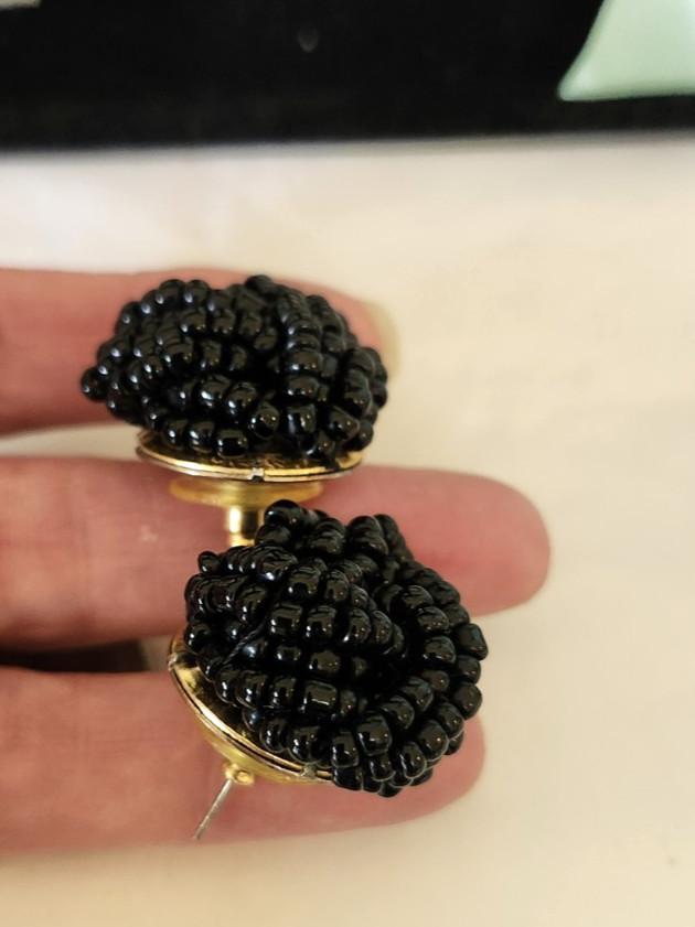 Vintage Black Beaded Earrings for Pierced Ears
