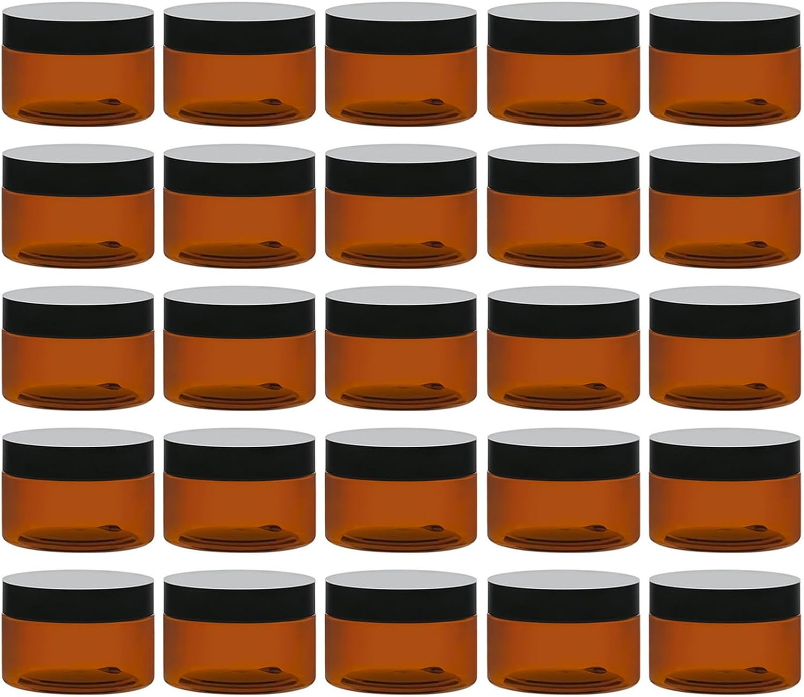 4 Oz Amber Plastic Cosmetic Jars Leak Proof Containers with Black Lids 24 Pack