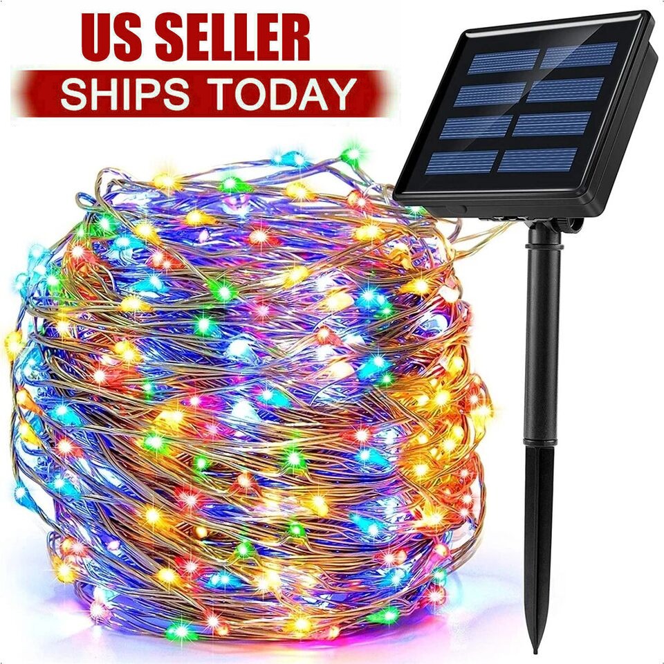 100 LED Outdoor Solar Fairy String Lights Copper Wire Waterproof Garden Decor