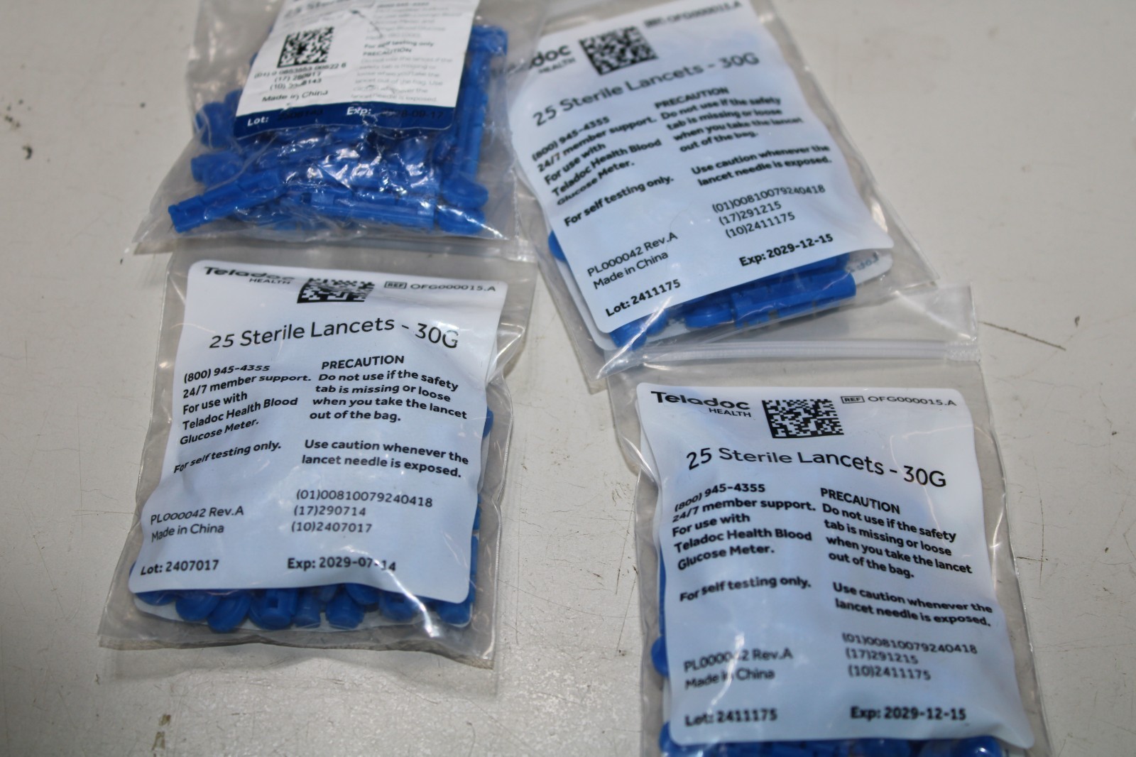 100 Livongo Sterile Lancets - 30G New In packs of 25 (4 bags total) - SHIPS FREE