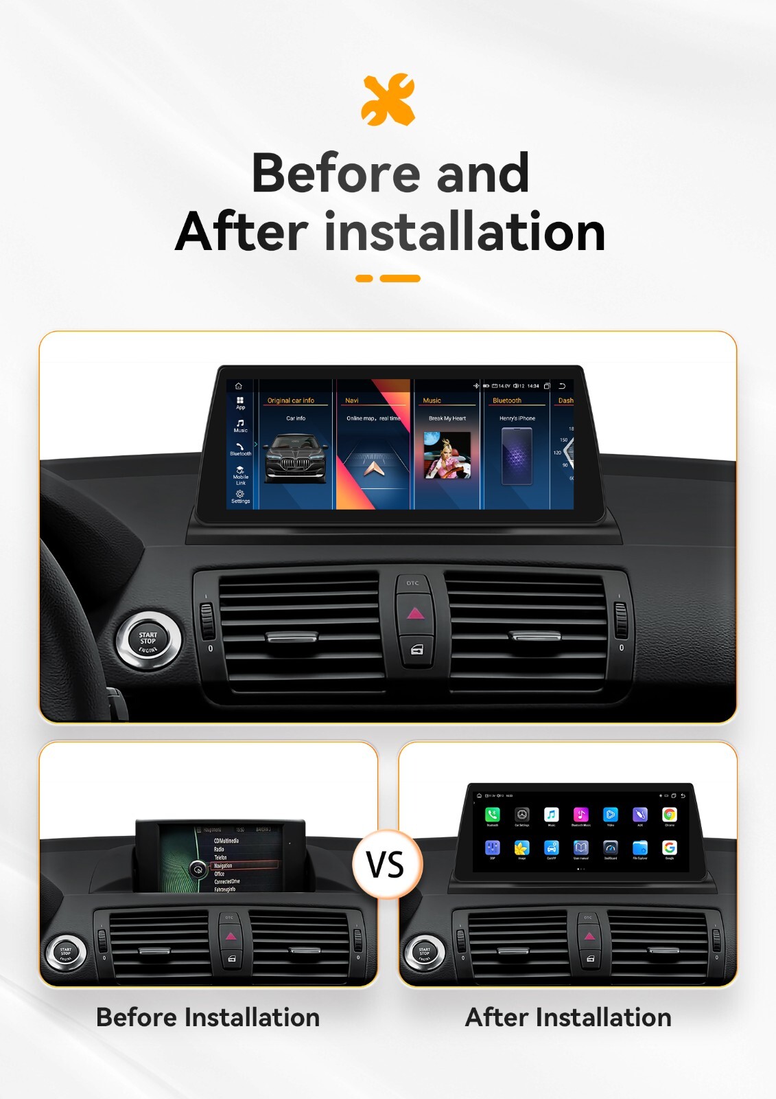 For BMW 1er E87 E88 E81 E82 CIC Carplay Sterep Navi GPS Android 13 MP3 2+32GB BT