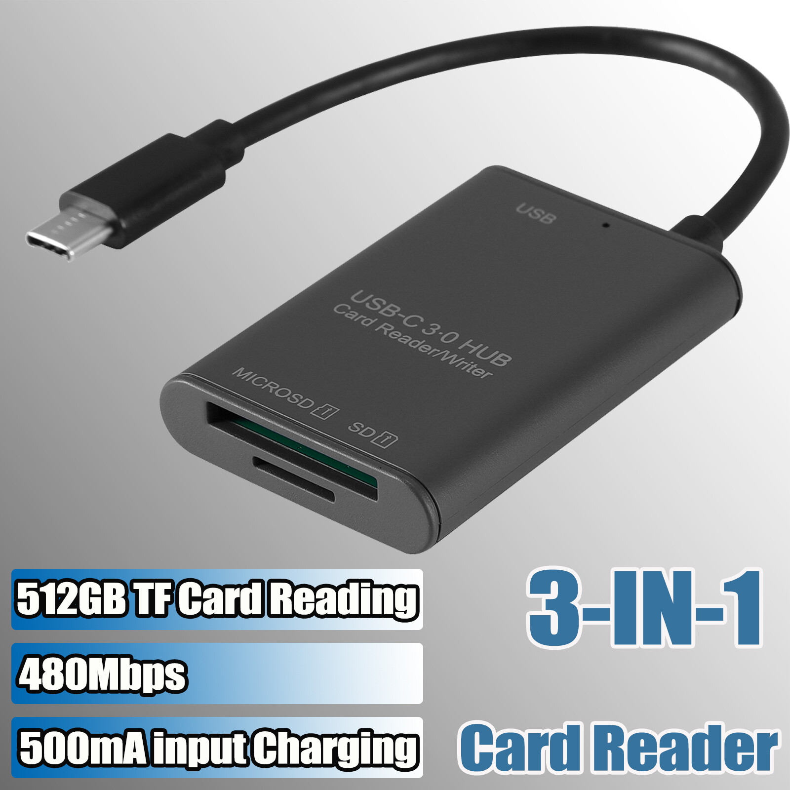 3-in-1 Multi USB Memory Card Reader 480Mbps for SD SDHC Micro SD MMC RS-MMC