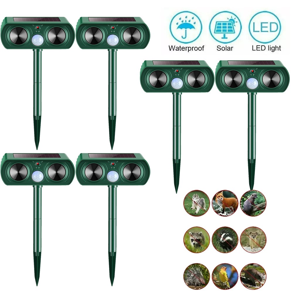 6 Pack Animal Repeller Ultrasonic Solar Power Outdoor Pest Cat Mice Deer Sensor