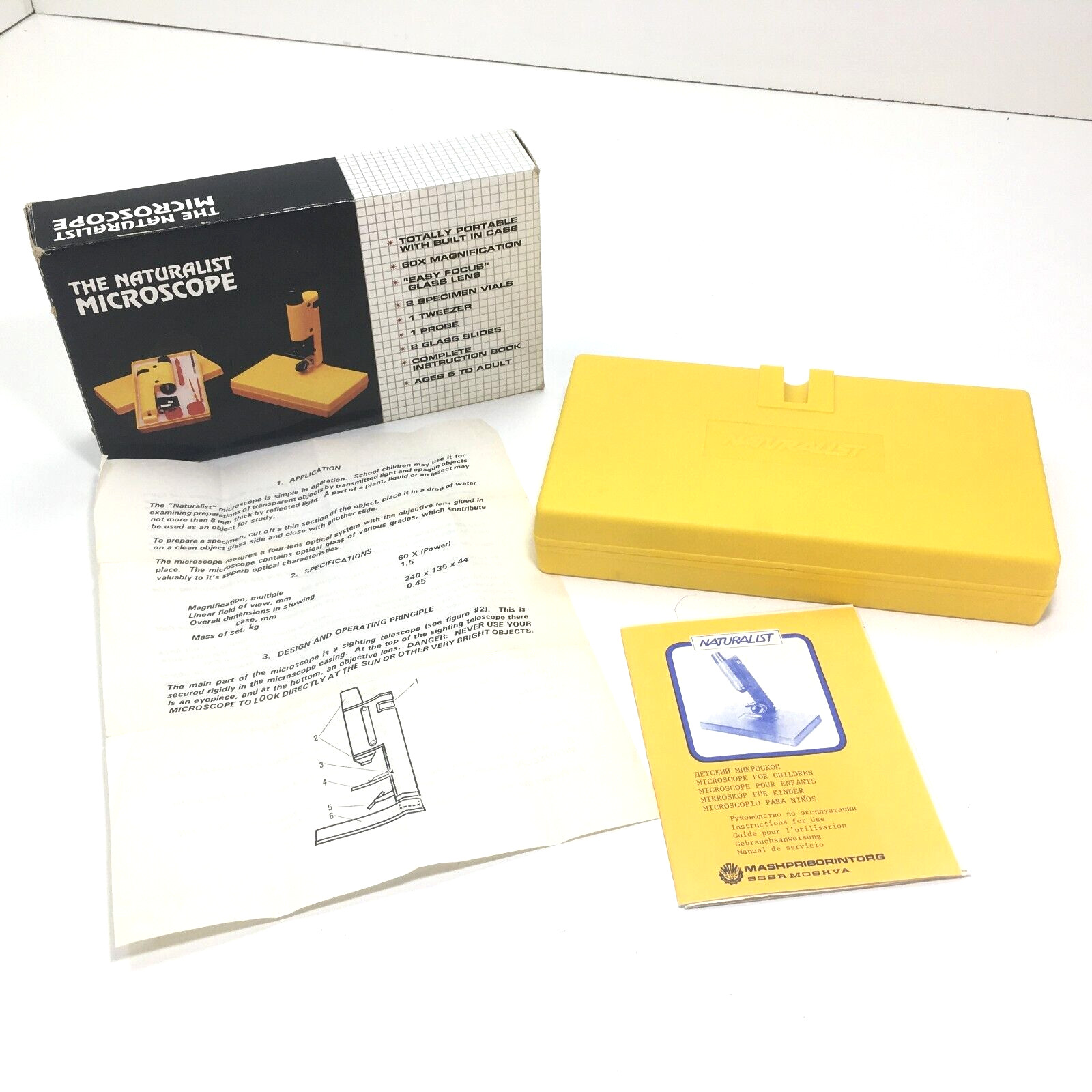 1989 Vintage The Naturalist Microscope by MedPro Systems Yellow Made in USSR