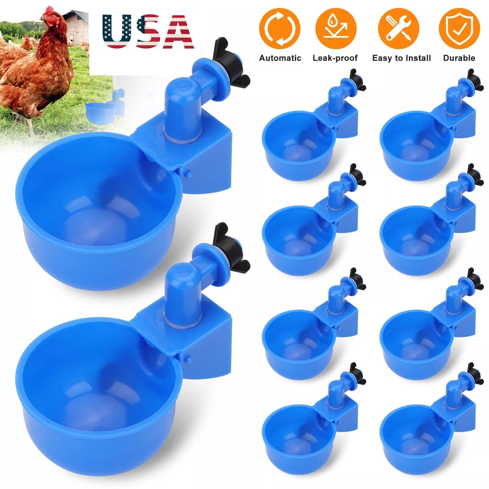 12Pcs Automatic Water Cups Poultry Drinker Waterer Chicken Duck Quail Drinking