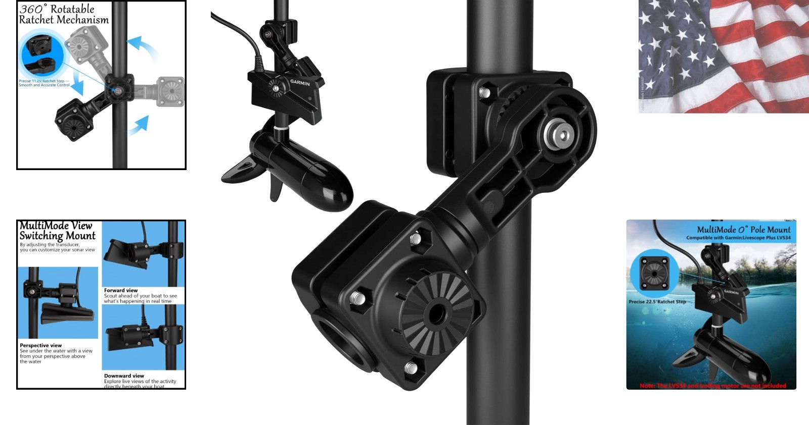 0 Degree Perspective Mount for Active Target,MultiMode Transducer Mount for...