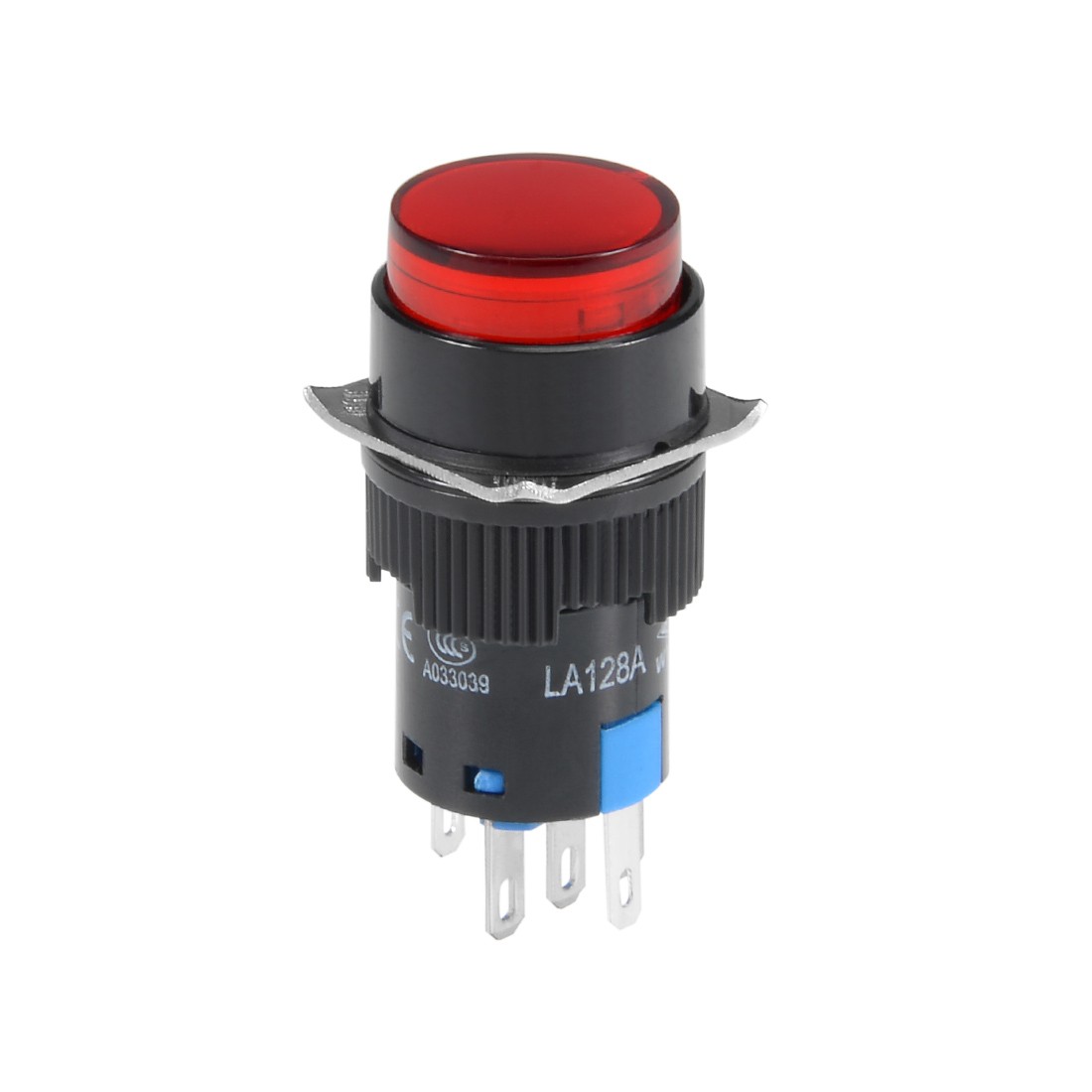 16mm Latching Push Button Switch Red LED Light Round Button DPST 1 NO 1 NC