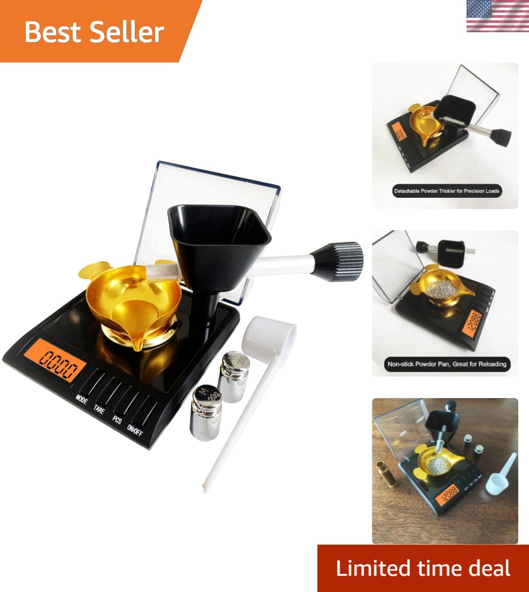 Reloading Scale with Powder Trickler, 750 Grains x 0.02 gn, Metal Powder Pan ...