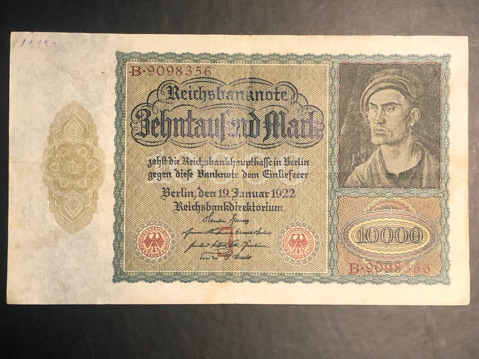 1922 Germany 10000 Mark Bank Note "Vampire Bill" - Circulated