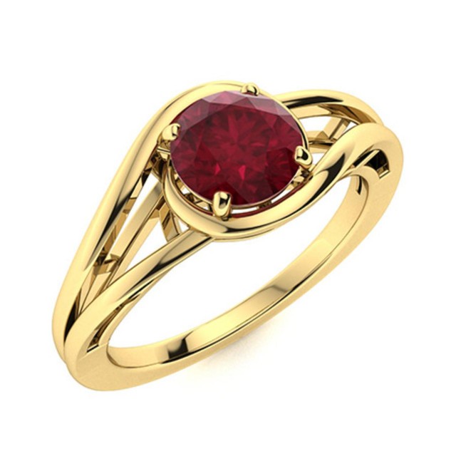 Solitaire 5MM Round Ruby Split Shank Women Ring 925 Sterling Silver Gold Plated