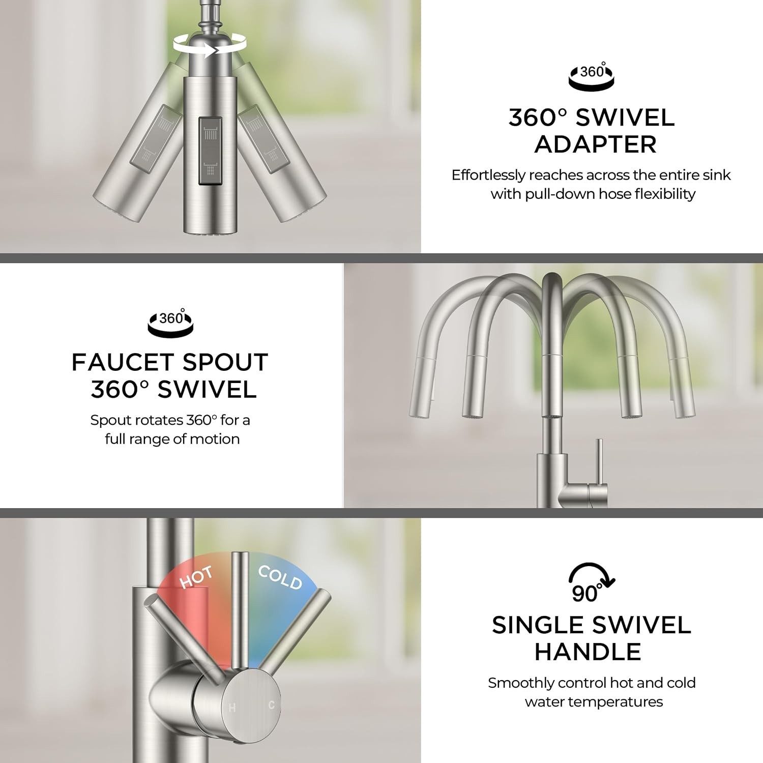 Versatile Brushed Nickel Kitchen Faucet with Pull Down Sprayer & Soap Dispenser