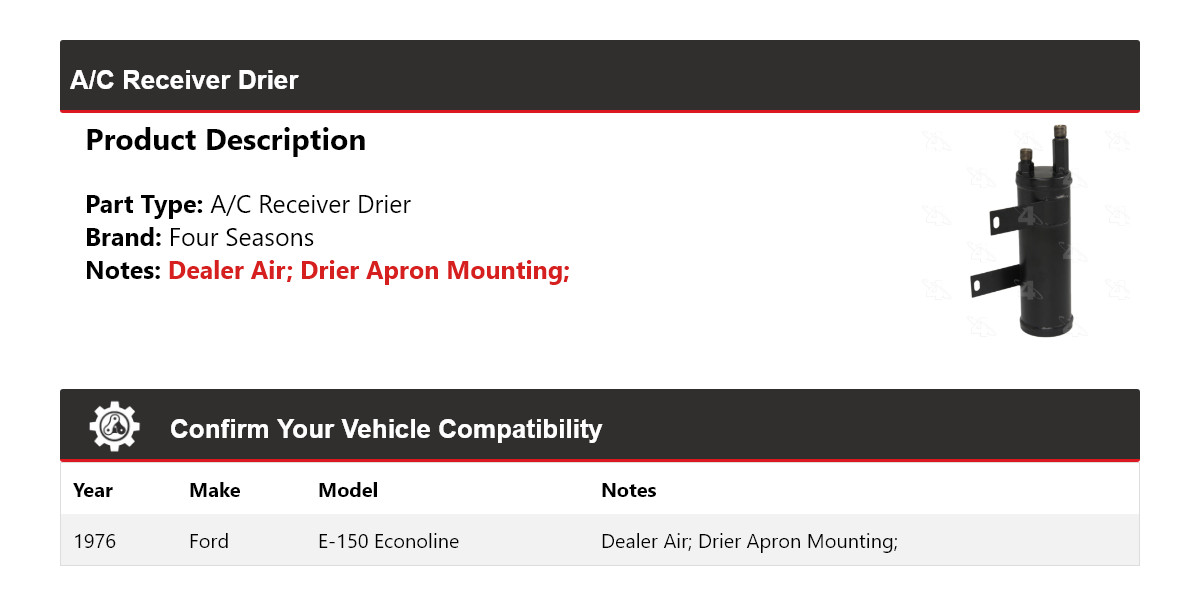 For 1976 Ford E-150 Econoline A/C Receiver Drier 4 Seasons