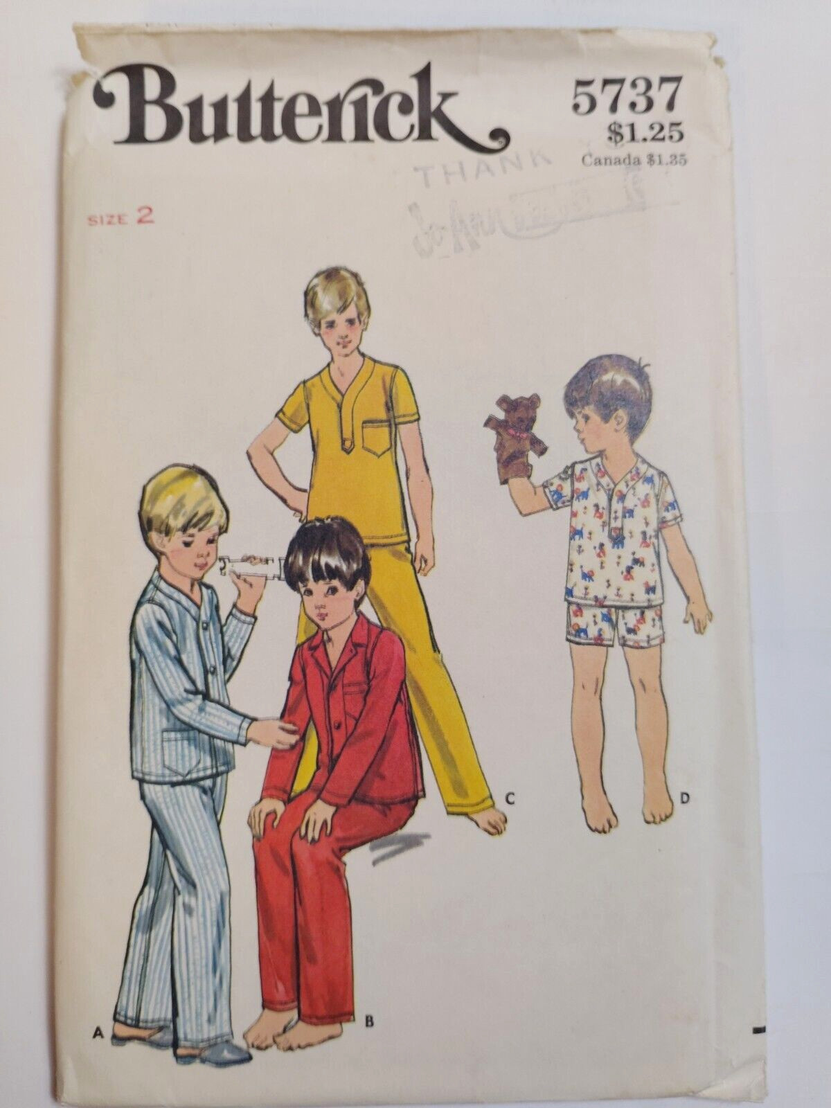 Pajamas Sleep Top Bottoms 2 2T Butterick 5737 Sewing Pattern Boys Pants Shorts
