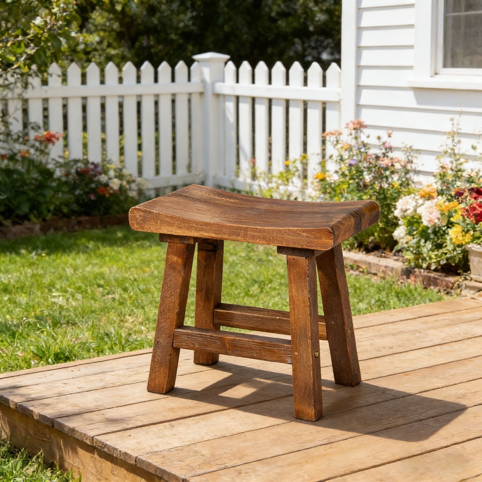 Rustic Old Pine Wooden Stool Bench Side Table Farmhouse Bedside Table 18.5" H