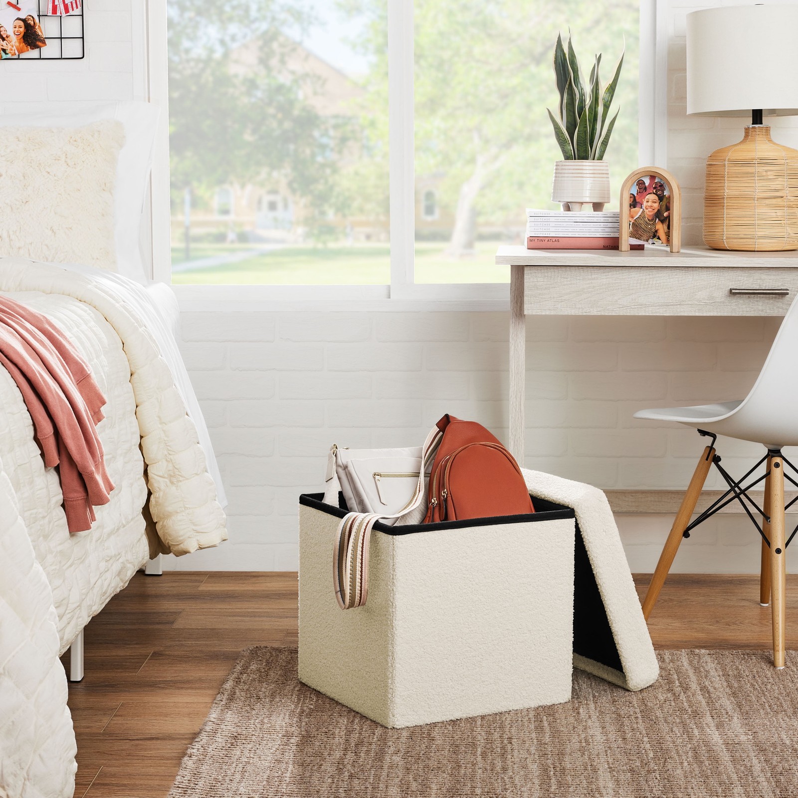 Collapsible Storage Ottoman, Cream