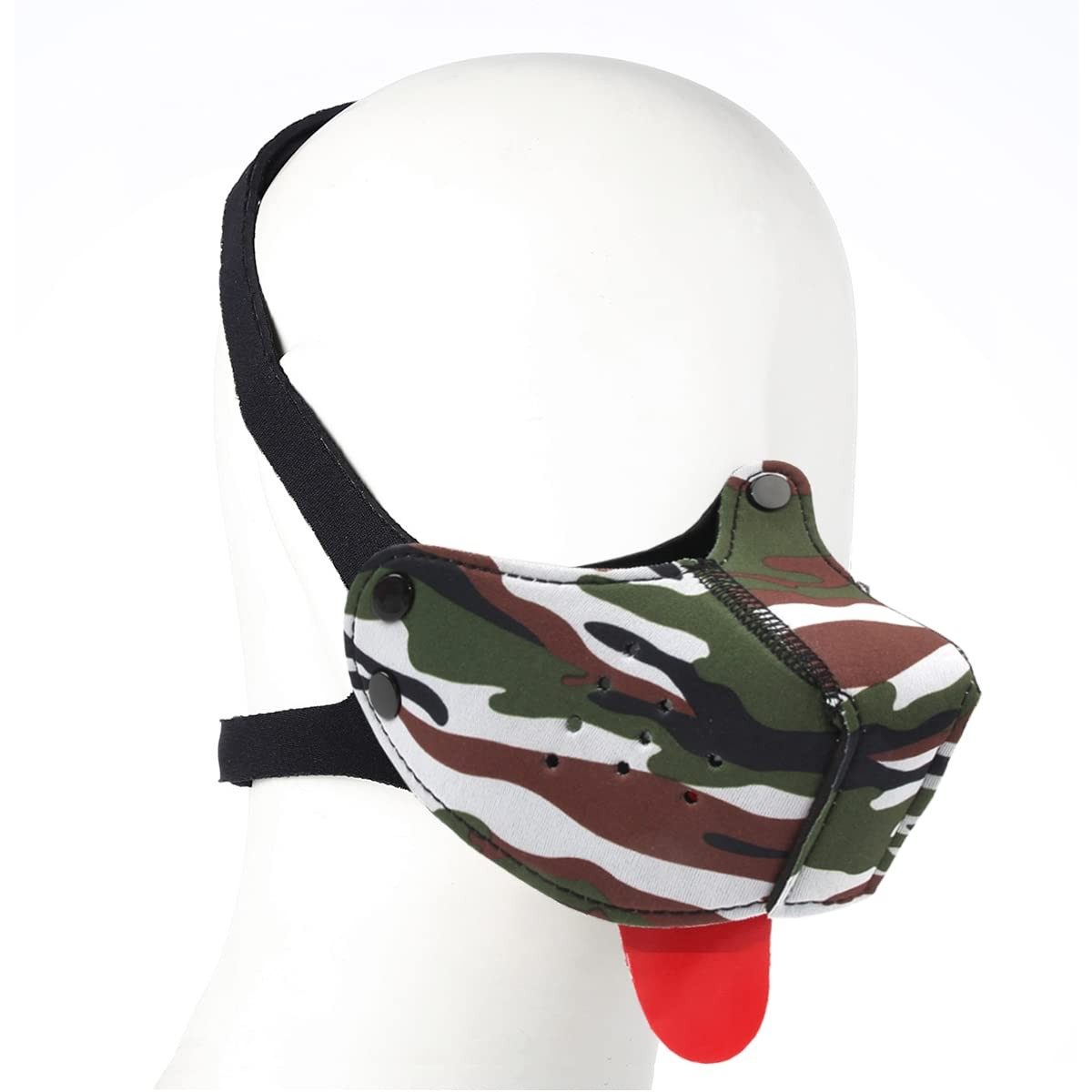 Neoprene Puppy Face Muzzle Dog Hood Mask Play Hoods Adjustable, Camo Green