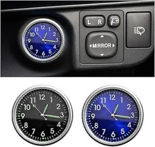 2PCS Mini Clock, Luminous Clock with Adhesive, Air Vent Clip Color: Black+Blue