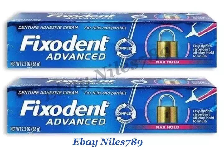 2 Count Fixodent Advanced Max Hold Denture Adhesive, 2.2 oz