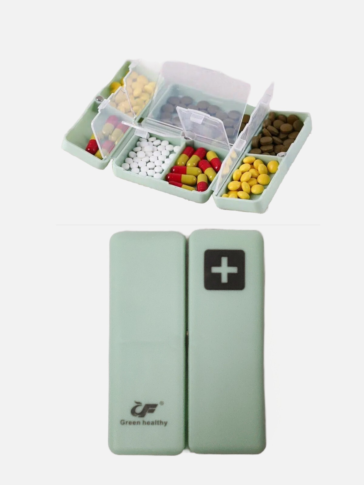 1 pk Plastic Pill Box 7 Day Medicine Organizer Travel Pocket Size Green