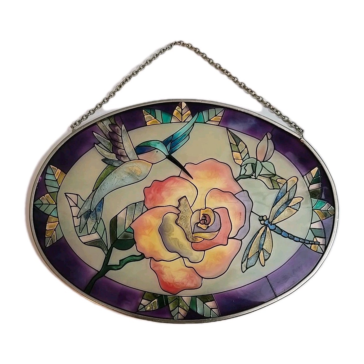 Handcrafted Suncatcher Hummingbird Floral Glass Window Art