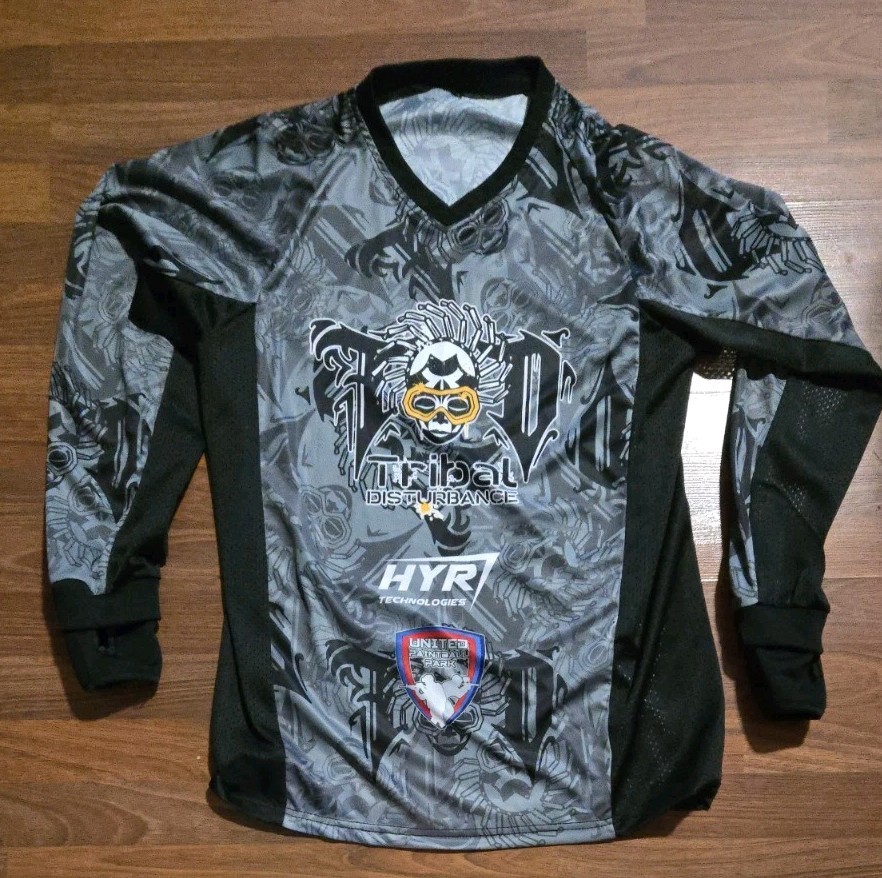 Tribal Disturbance Custom Paintball Jersey Mens Gray/Black Long-Sleeve M MEDIUM