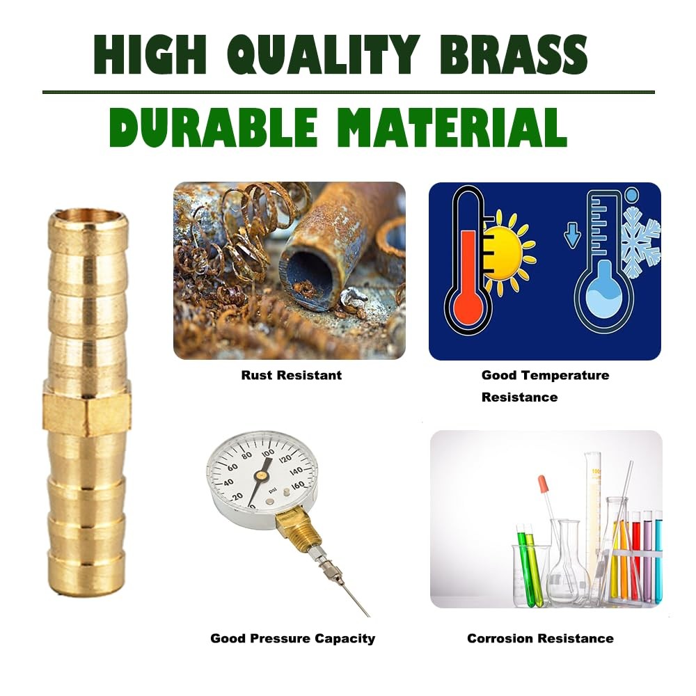 Hose Barb Fitting 2 PCS 1 Inch ID Hex Union Brass With 4 Stainless Clamps