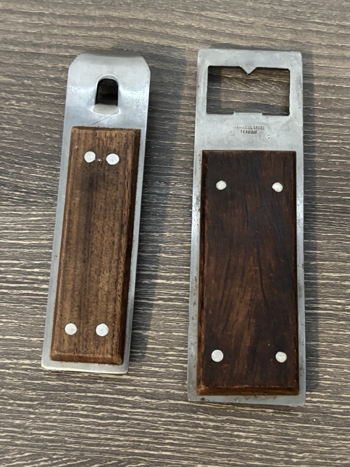 Vintage Foreign Stainless Steel & Wood Bottle Openers