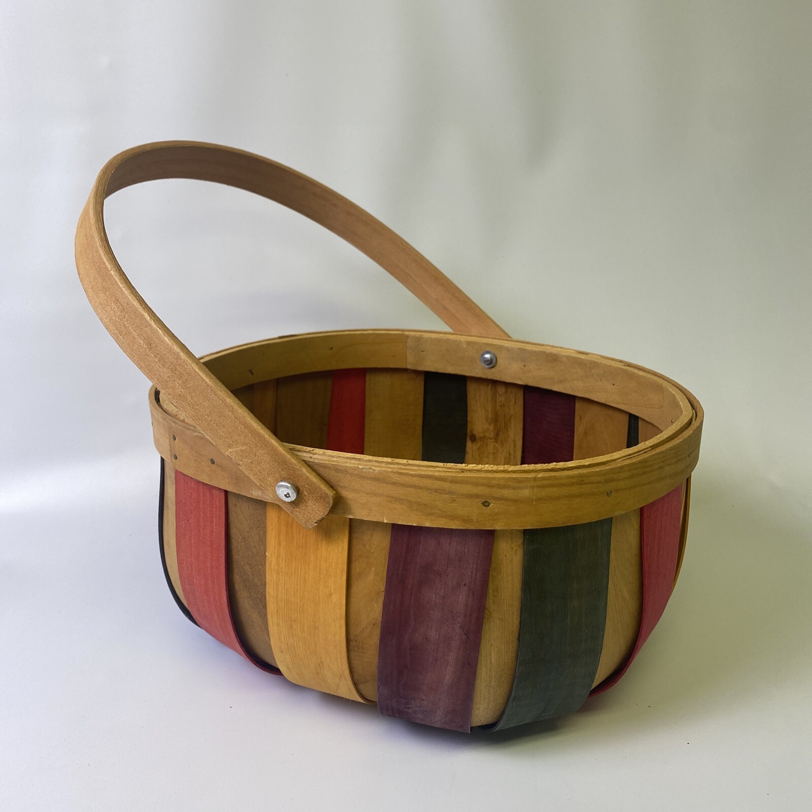 Vintage Splint  Wooden Woven Rainbow / Colorful Basket with Handle