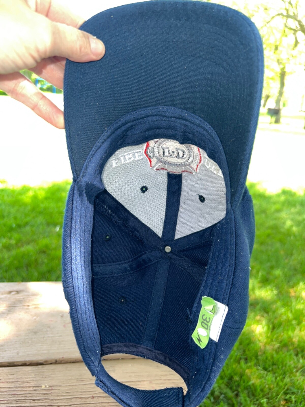 FD Fire Dept Navy Blue RWB Logo Hat Cap Hook Loop Dry Cleaned Good Condition