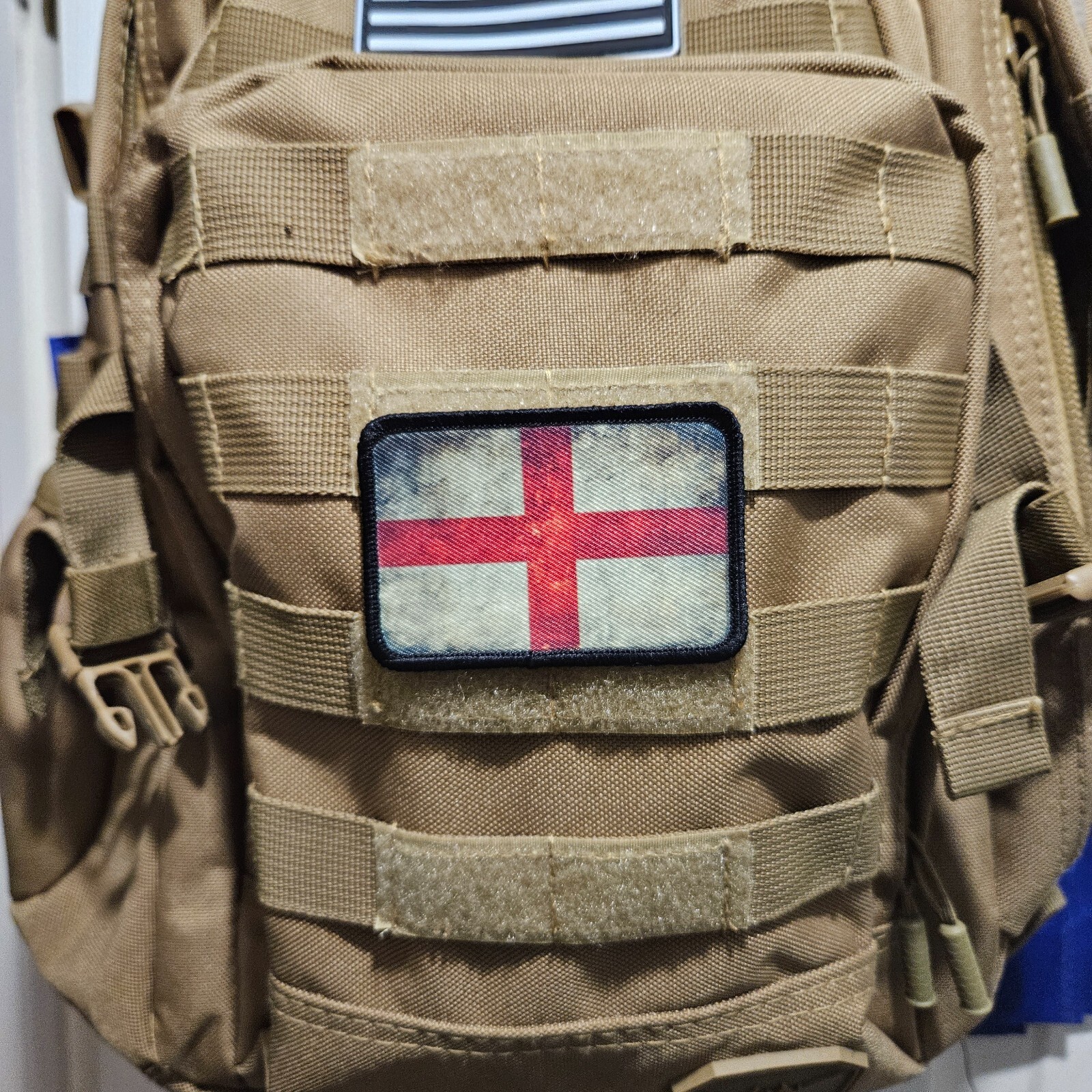 Distressed English saint George's Flag Morale Patch 2"x3" hook and loop tactical