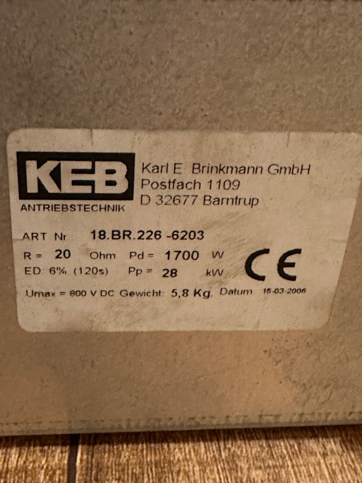 Keb / 18.Br.226 -6203 / 20 Ohm,28Kw / Very Good Condition