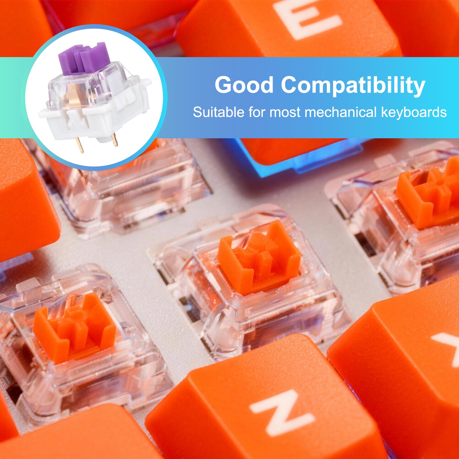 36pcs Purple Keyboard Switches 3-Pin 45gf Linear Keyboard Switch Replacement