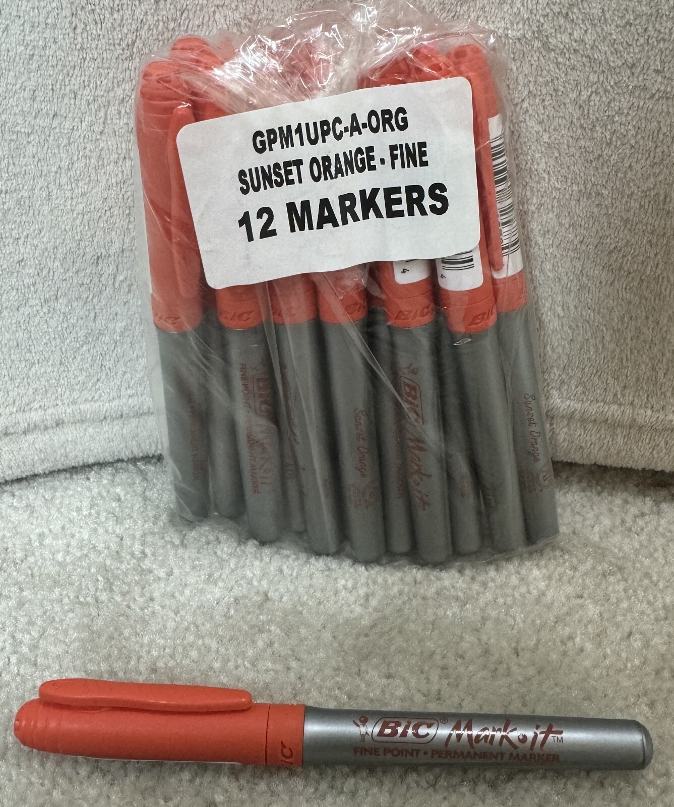 One Dozen BIC Mark-It Sunset Orange Fine Point Permanent Color Markers