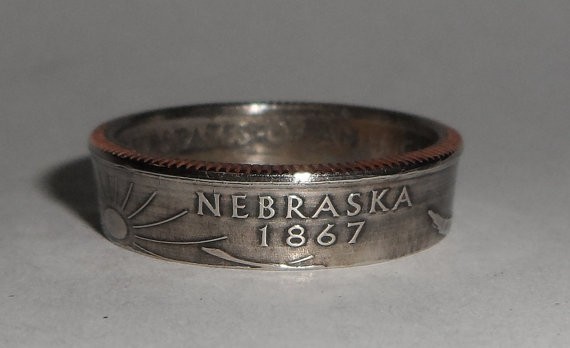 "Sealed" NEBRASKA US STATE QUARTER handmade coin ring or pendant size 4-14