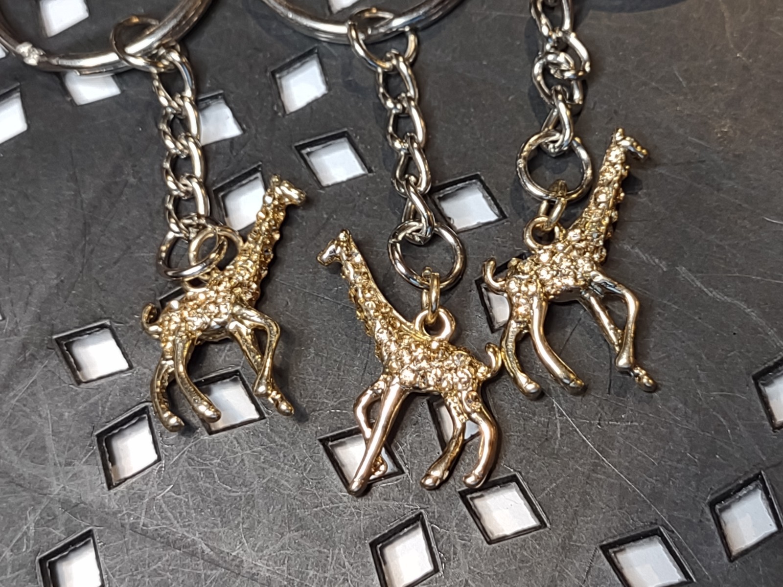 Set Of 3 Matching Giraffe Keychains / Keyrings