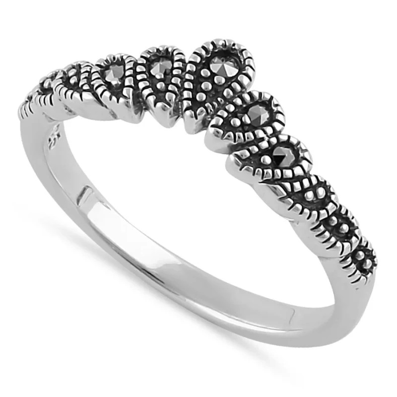 925 Sterling Silver V Shape Stackable Marcasite Ring