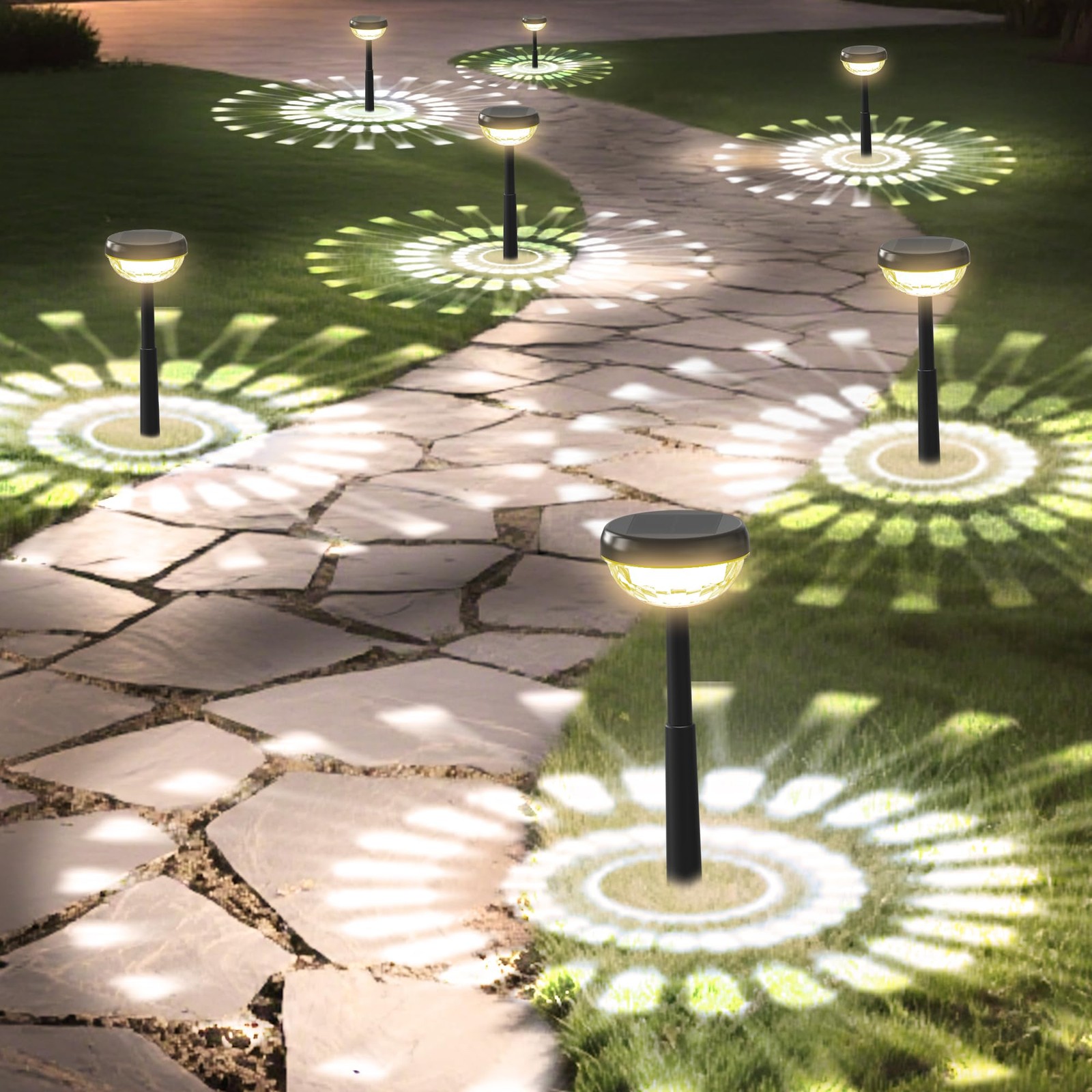 Ensenior 8-Pack Solar Lights Outdoor, Auto ON/Off 3000K Pack of 8, Warm White