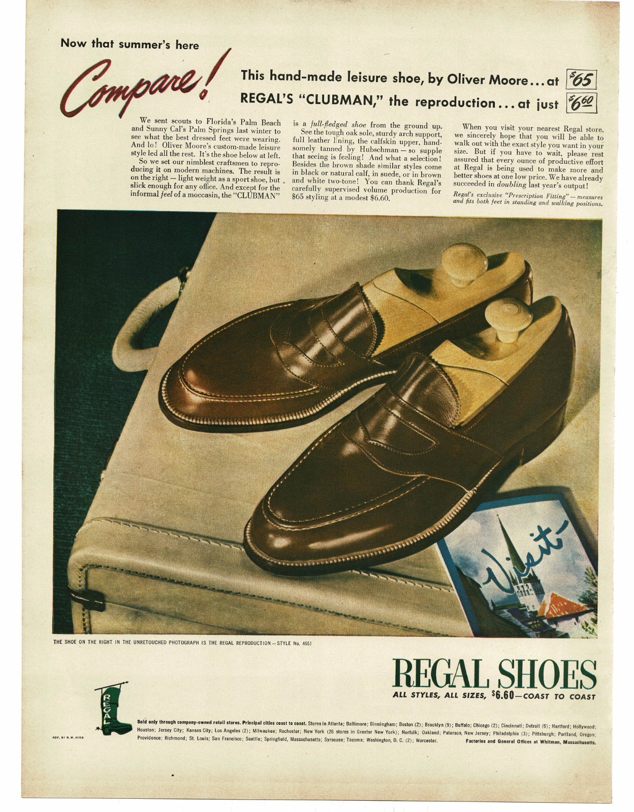 1946 Regal Clubman Men's Shoes Loafer compare to Oliver Moore Vintage Print Ad