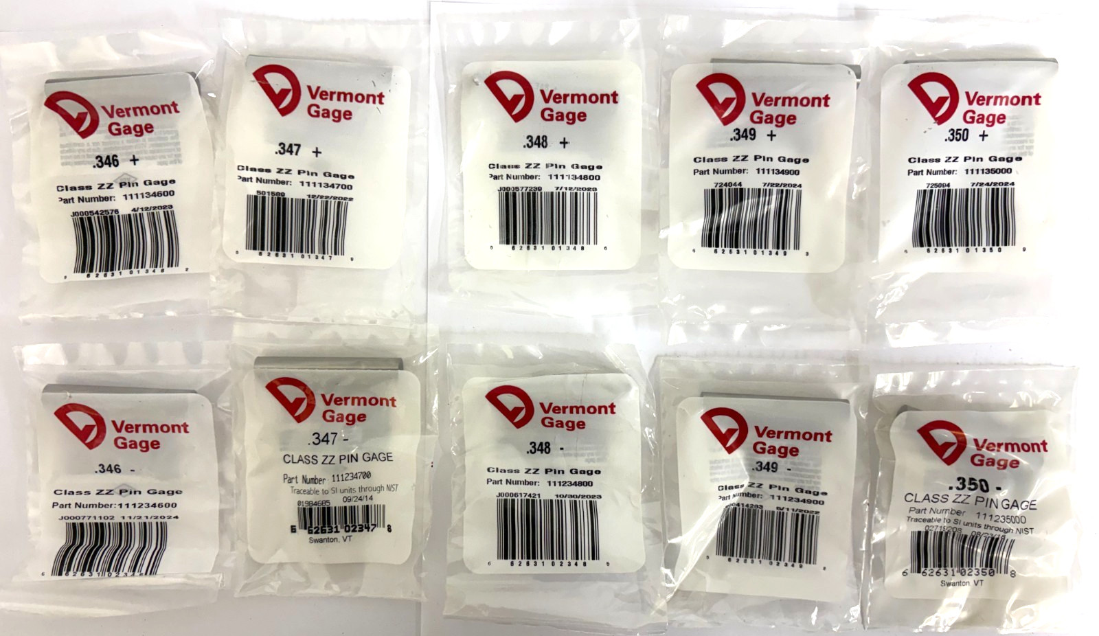 VERMONT GAGE PIN GAGE  CHOOSE SIZES .346 .347 .348 .349 .350 + OR -  PLUS MINUS